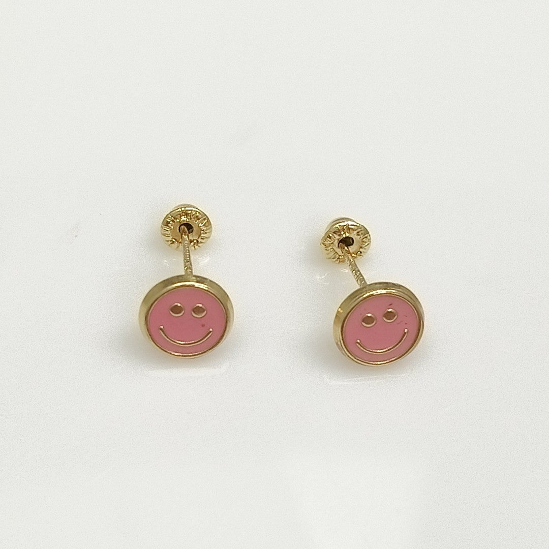 BROQUELES BROQUEL FIG SONRISA ESMALTE ROSA 14K 0.1696 GR (NUEVO)