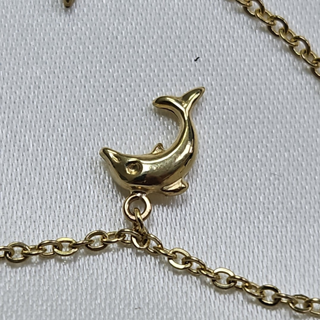 PULSERA ESPECIAL CON DIJES DELFINES 10K 18 CM 2 GR (NUEVO)