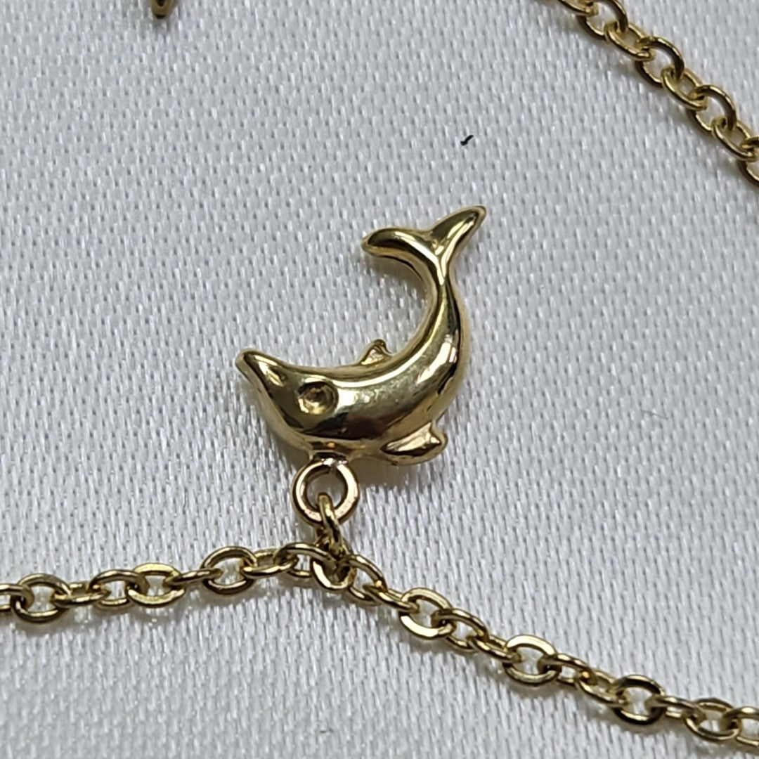 PULSERA ESPECIAL CON DIJES DELFINES 10K 18 CM 2 GR (NUEVO)