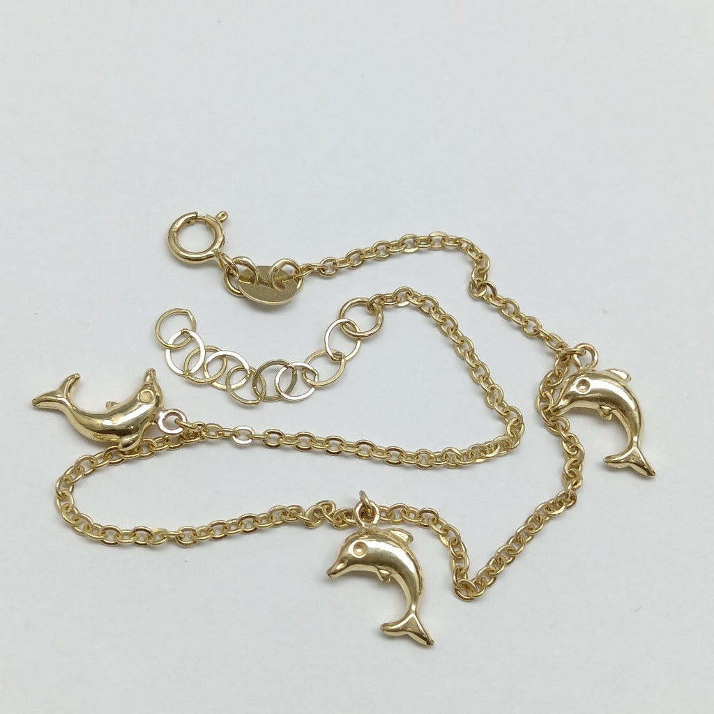 PULSERA ESPECIAL CON DIJES DELFINES 10K 18 CM 2 GR (NUEVO)