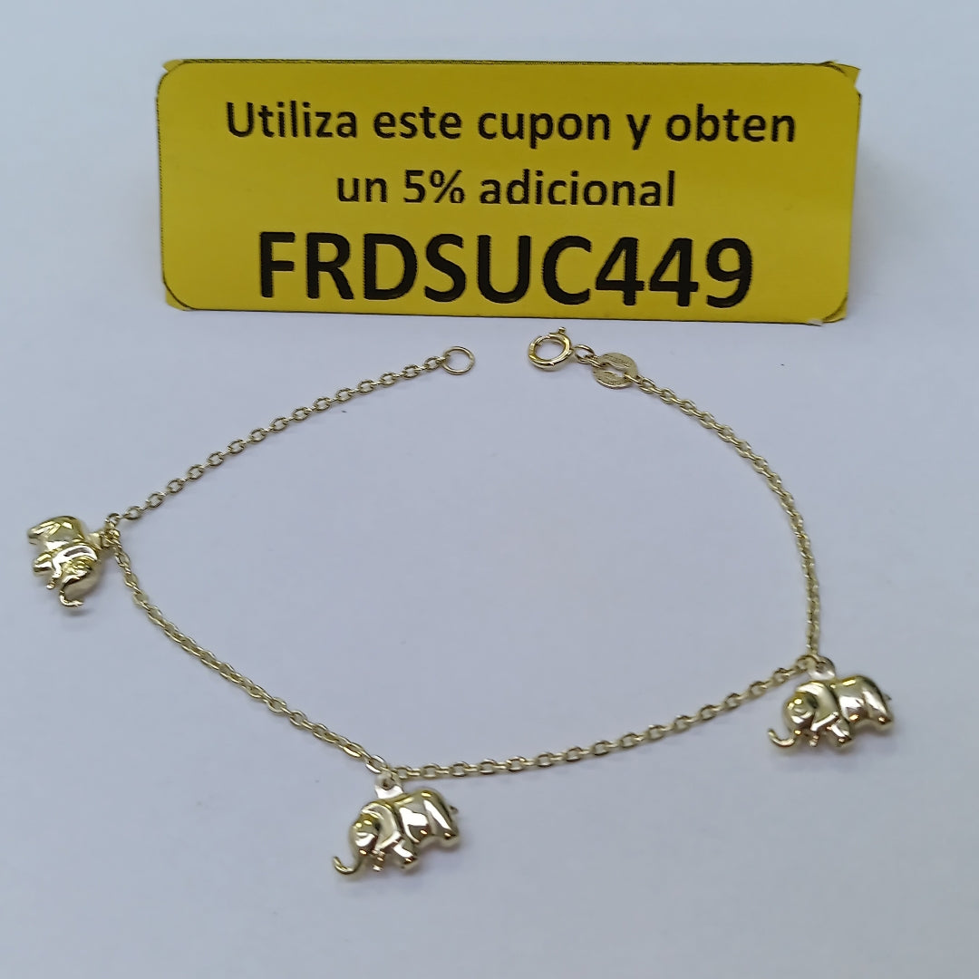 PULSERA ESPECIAL CON DIJES ELEFANTES 10K 18 CM 2.2 GR (NUEVO)