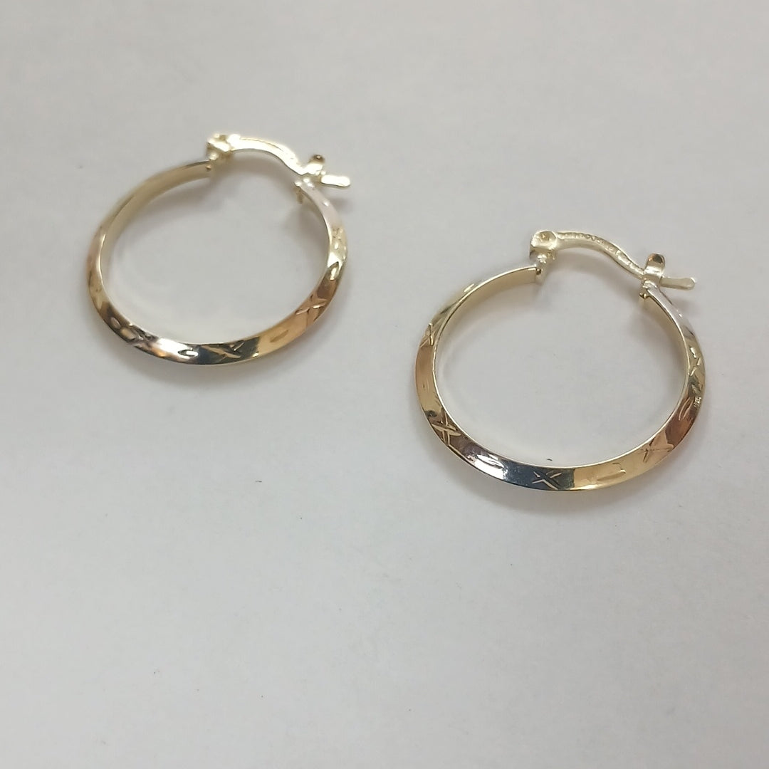 ARETES TEJIDO ARRACADAS BISELADAS COMBINADAS 14K 1.4 GR (NUEVO)