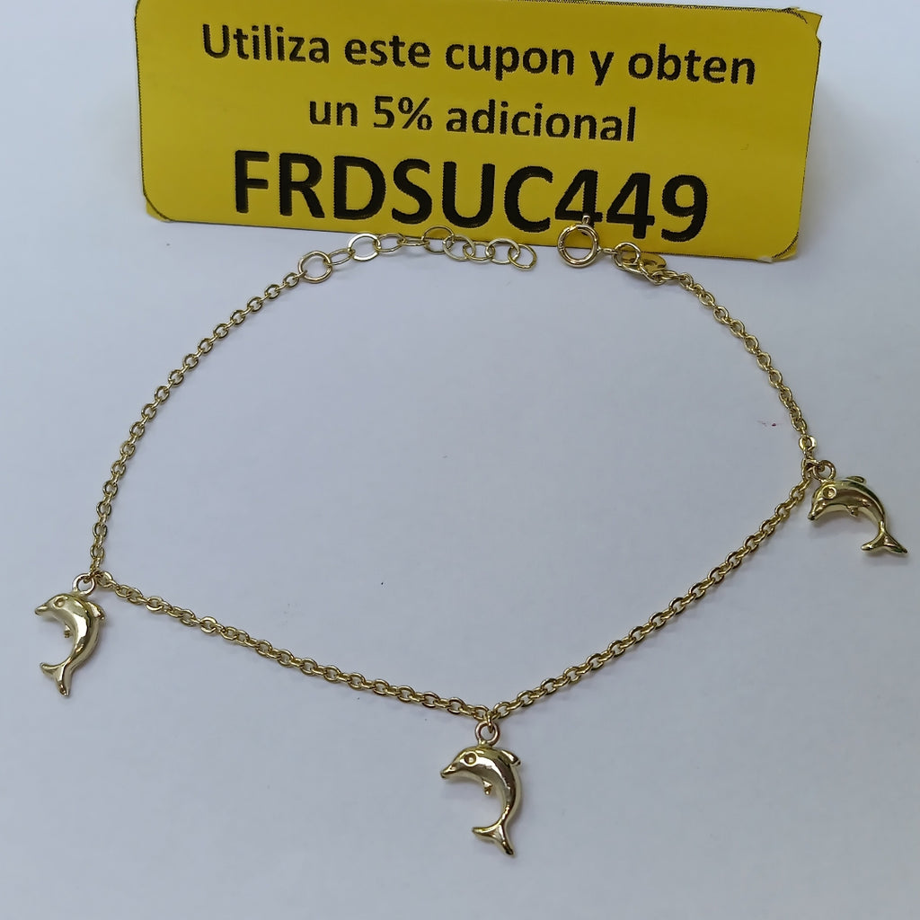 PULSERA ESPECIAL CON DIJES DELFINES 10K 18 CM 2 GR (NUEVO)