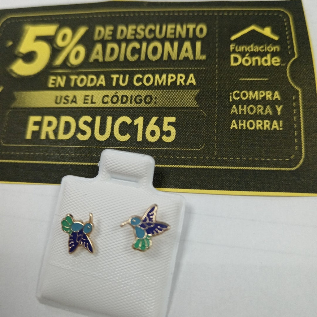 BROQUELES BROQUEL FIG COLIBRI ESMALTE AZUL 14K 0.2138 GR (NUEVO)