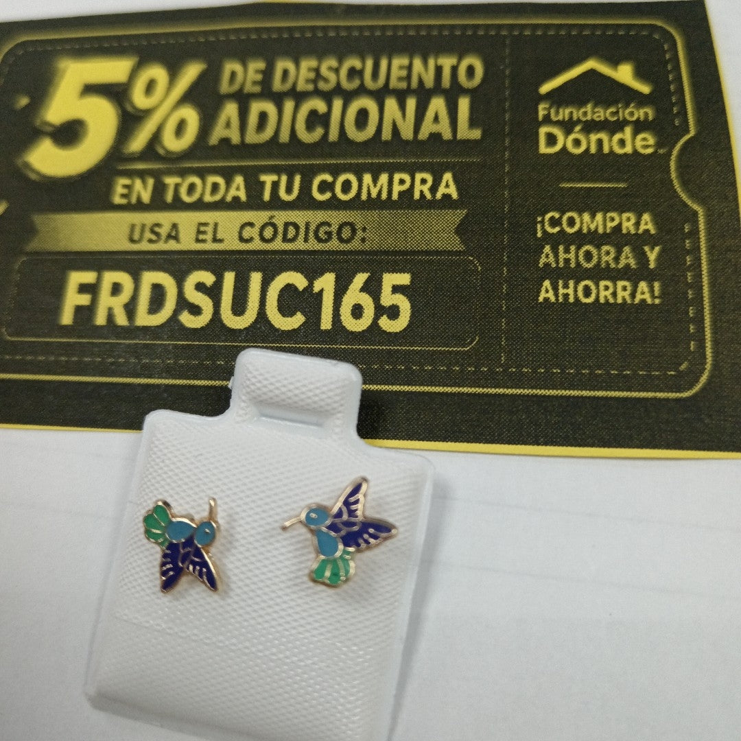 BROQUELES BROQUEL FIG COLIBRI ESMALTE AZUL 14K 0.2138 GR (NUEVO)
