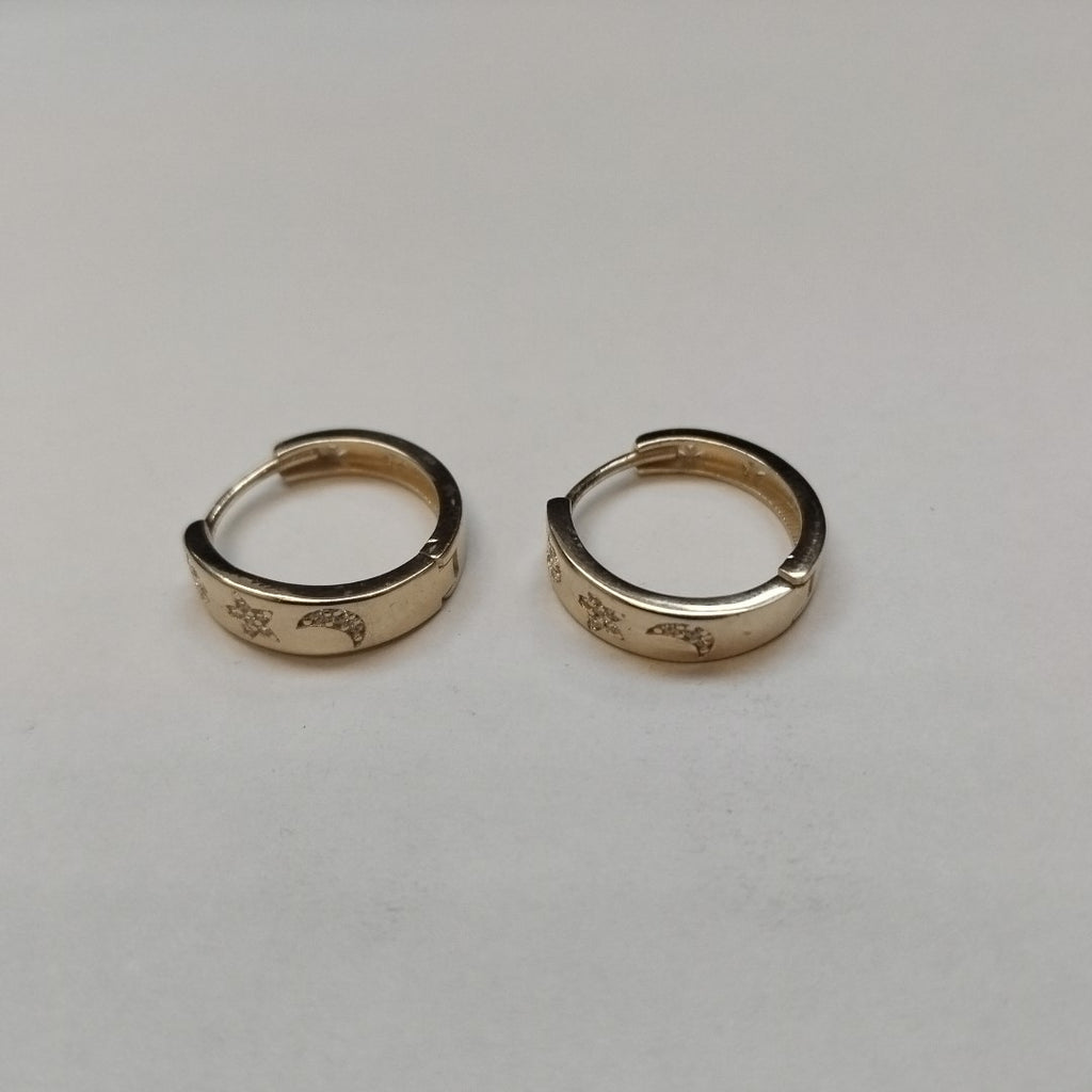 ARETES TEJIDO HUGGIES CON CIRCONIAS 14K 3 GR (NUEVO)