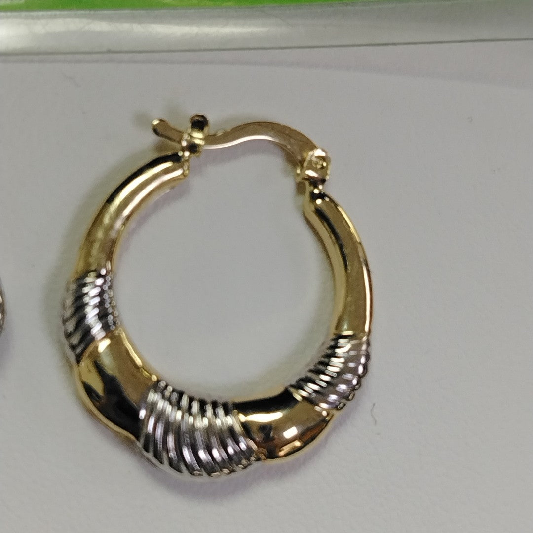 ARETES ARRACADAS HUECAS COMBINADAS 14K 2.5 GR (NUEVO)