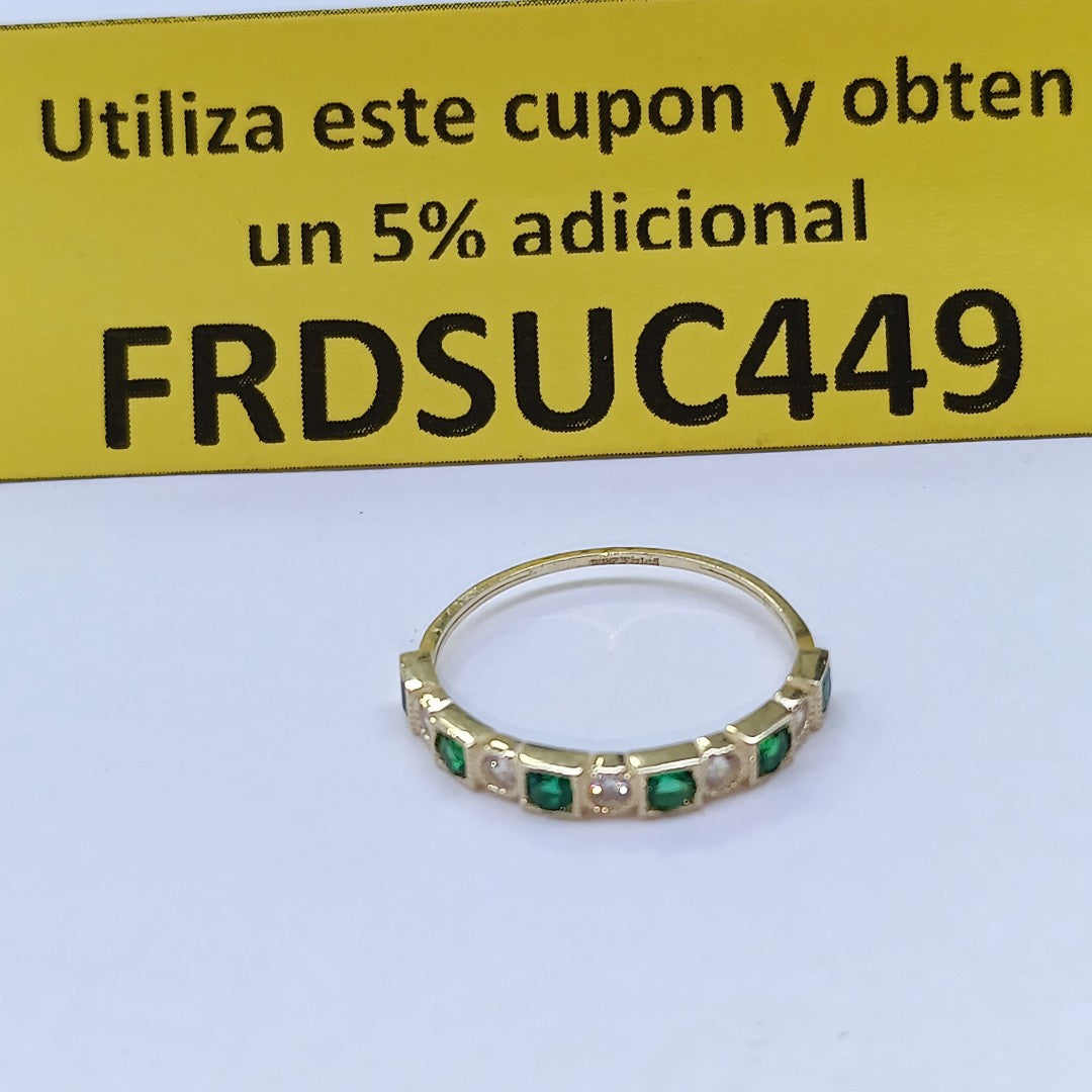 ANILLOS TEJIDO ANILLITO C CIRCONIAS Y PIEDRAS VERDES 14K 8.5 1.5 GR (NUEVO)