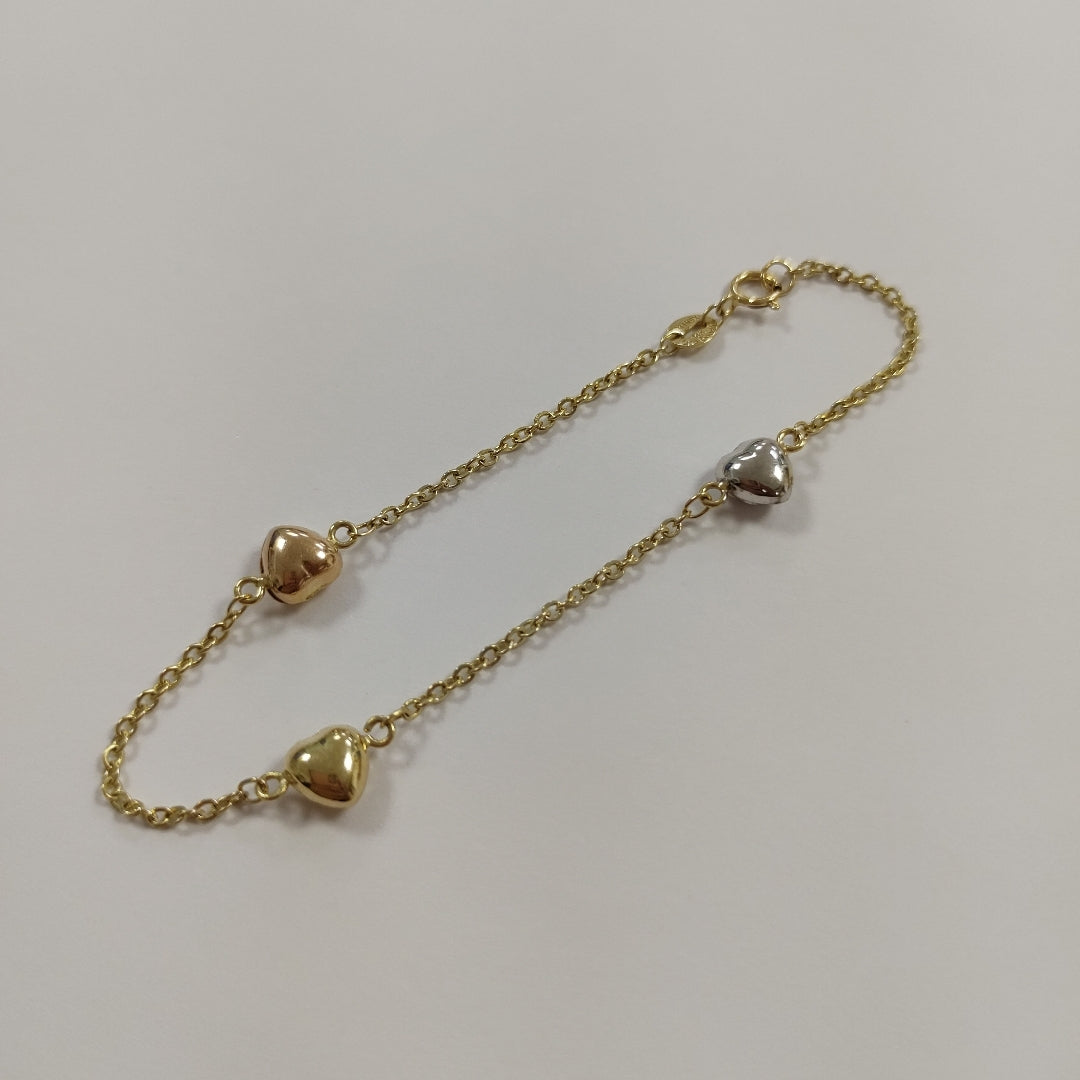 PULSERA ESP CON CORAZONES COMBINADOS 14K 18 CM 1.6 GR (NUEVO)