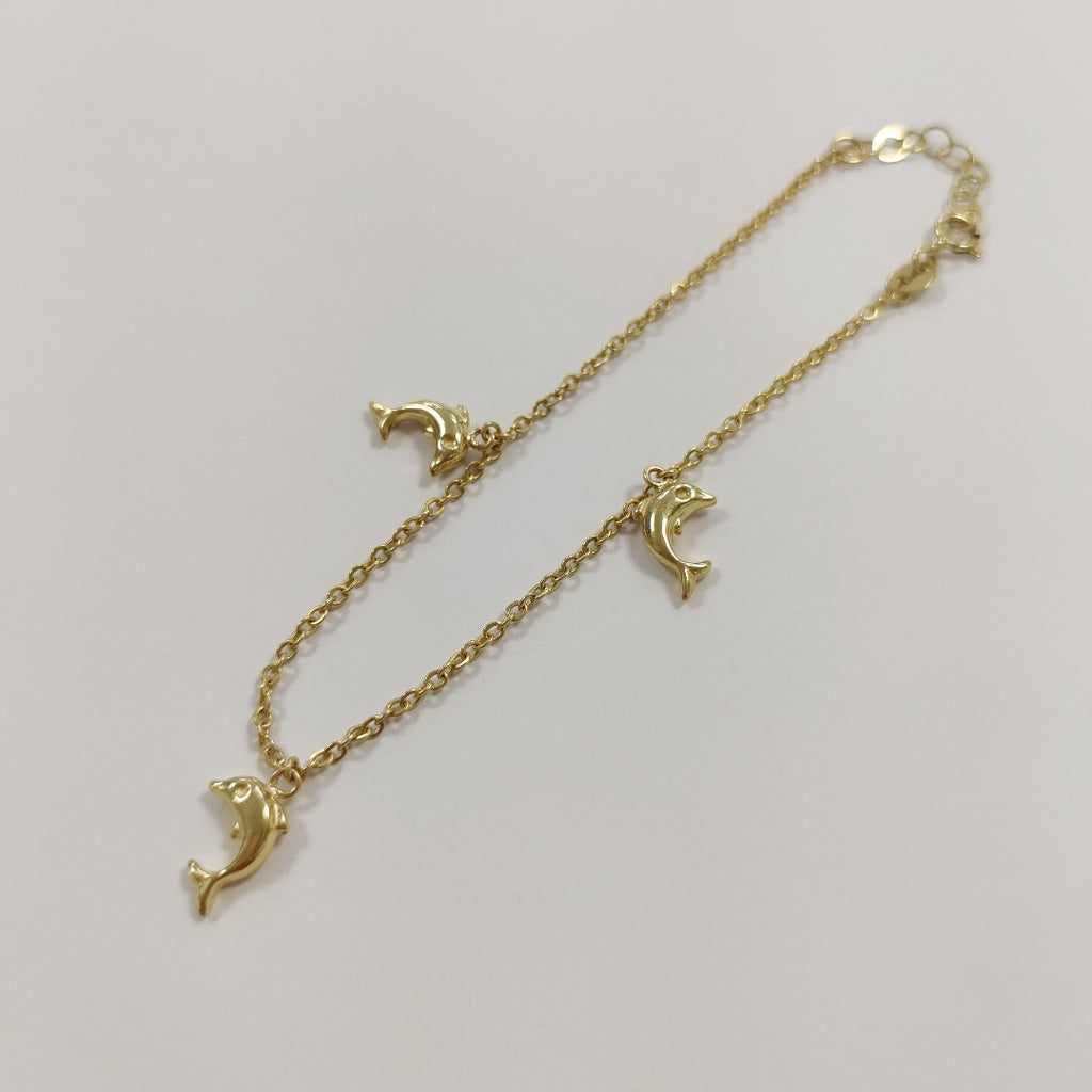 PULSERA ESPECIAL CON DIJES DELFINES 10K 18 CM 2 GR (NUEVO)
