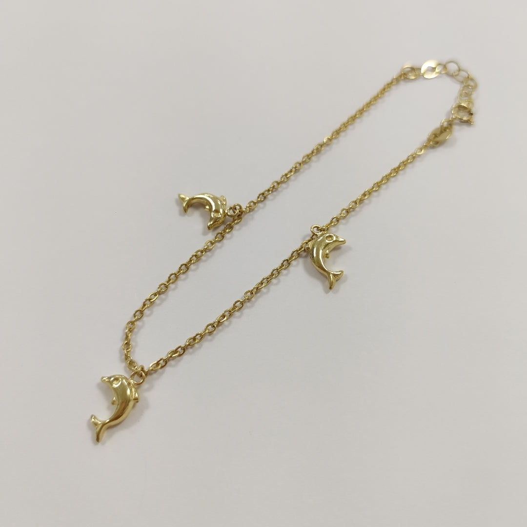 PULSERA ESPECIAL CON DIJES DELFINES 10K 18 CM 2 GR (NUEVO)