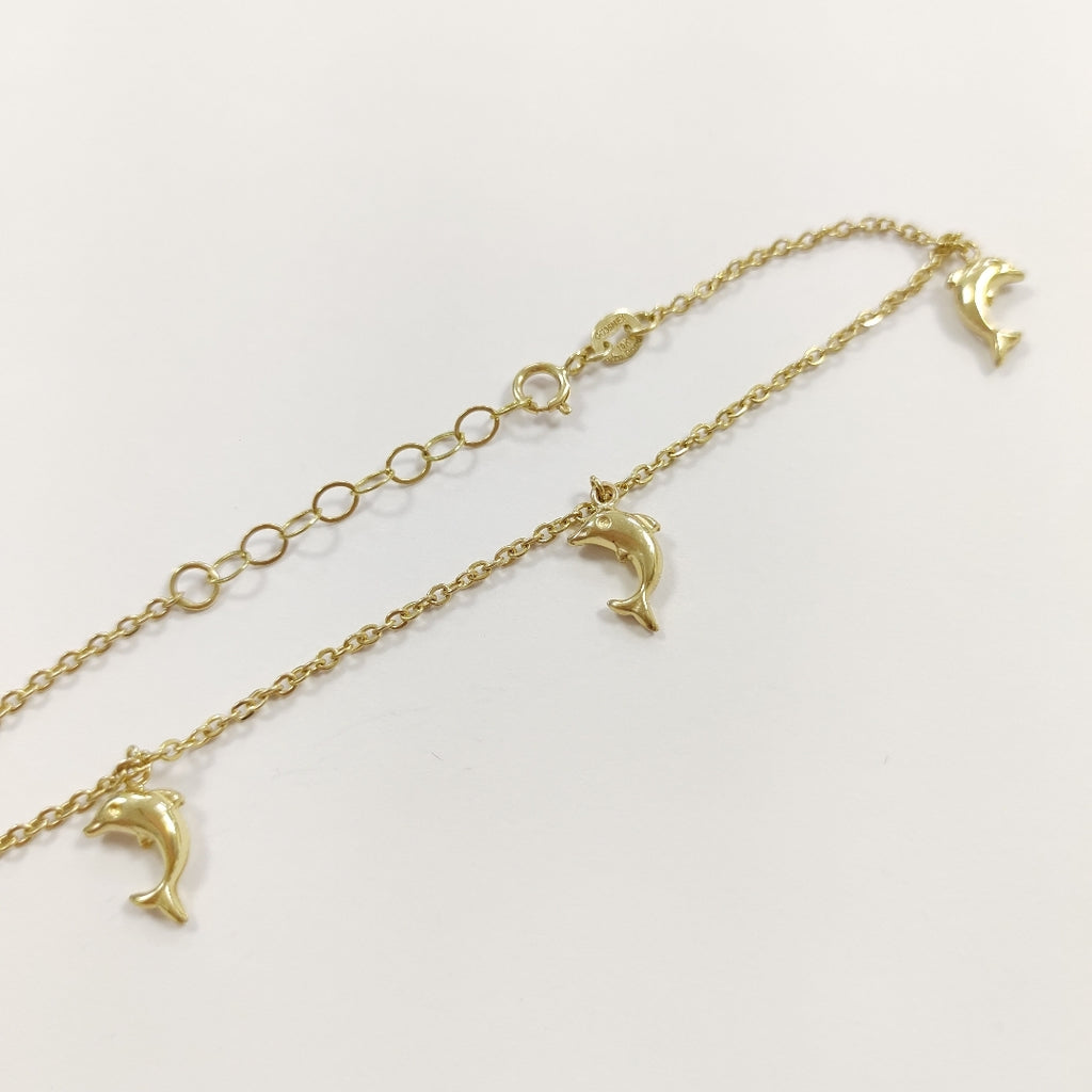 PULSERA ESPECIAL CON DIJES DELFINES 10K 18 CM 1.9 GR (NUEVO)