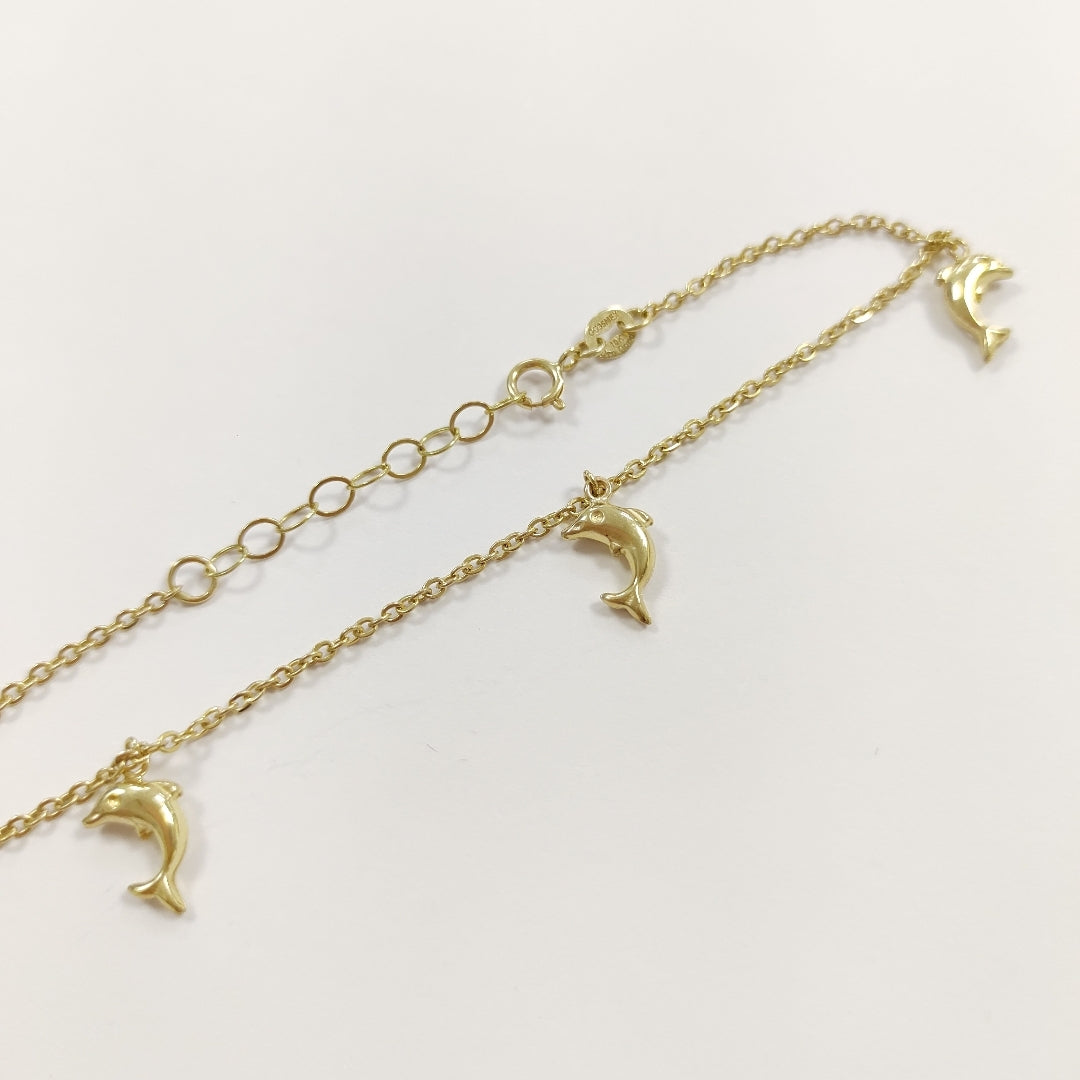 PULSERA ESPECIAL CON DIJES DELFINES 10K 18 CM 1.9 GR (NUEVO)