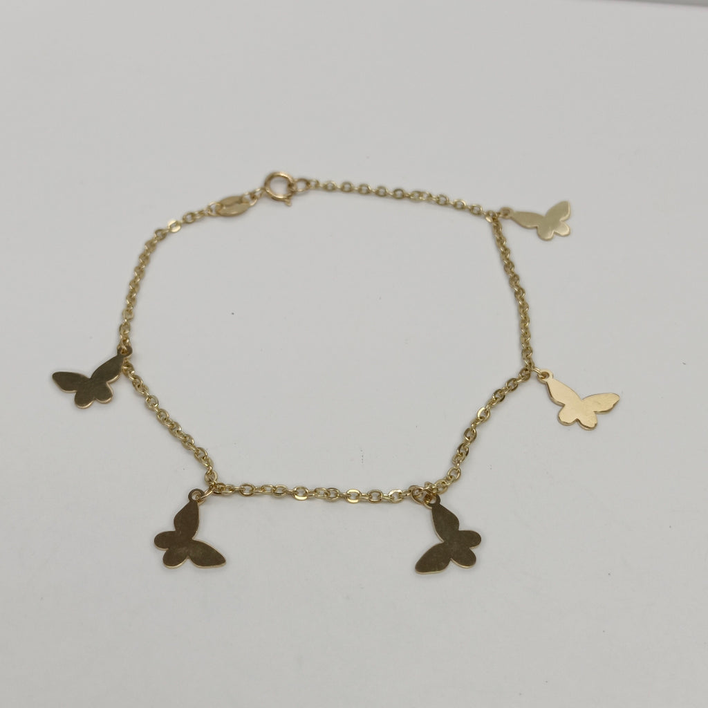 PULSERA ESPECIAL CON MARIPOSAS 14K 18 CM 2 GR (NUEVO)
