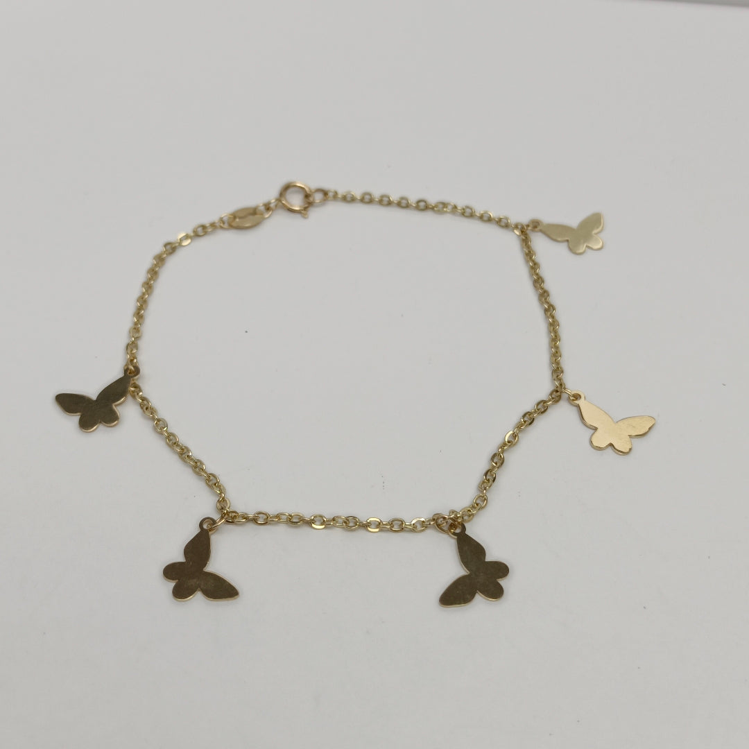 PULSERA ESPECIAL CON MARIPOSAS 14K 18 CM 2 GR (NUEVO)