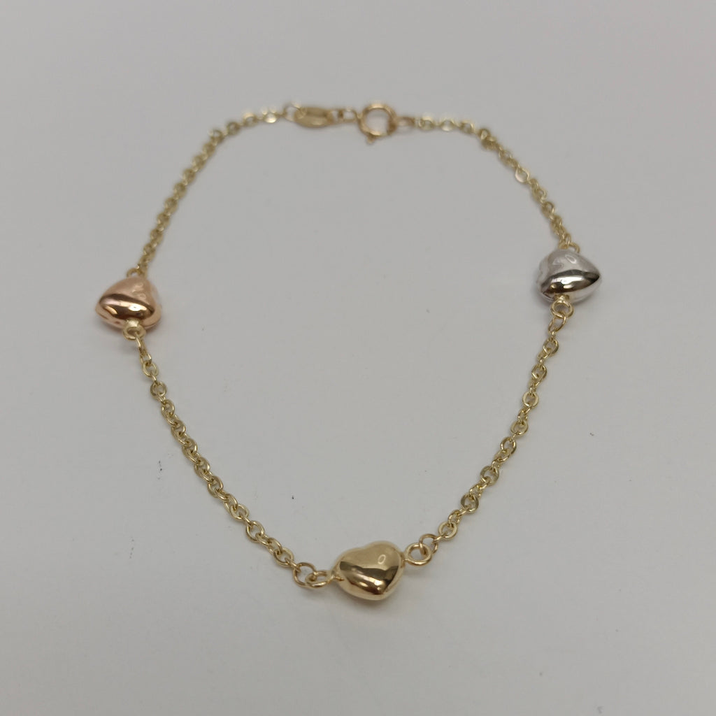 PULSERA ESP CON CORAZONES COMBINADOS 14K 18 CM 1.6 GR (NUEVO)