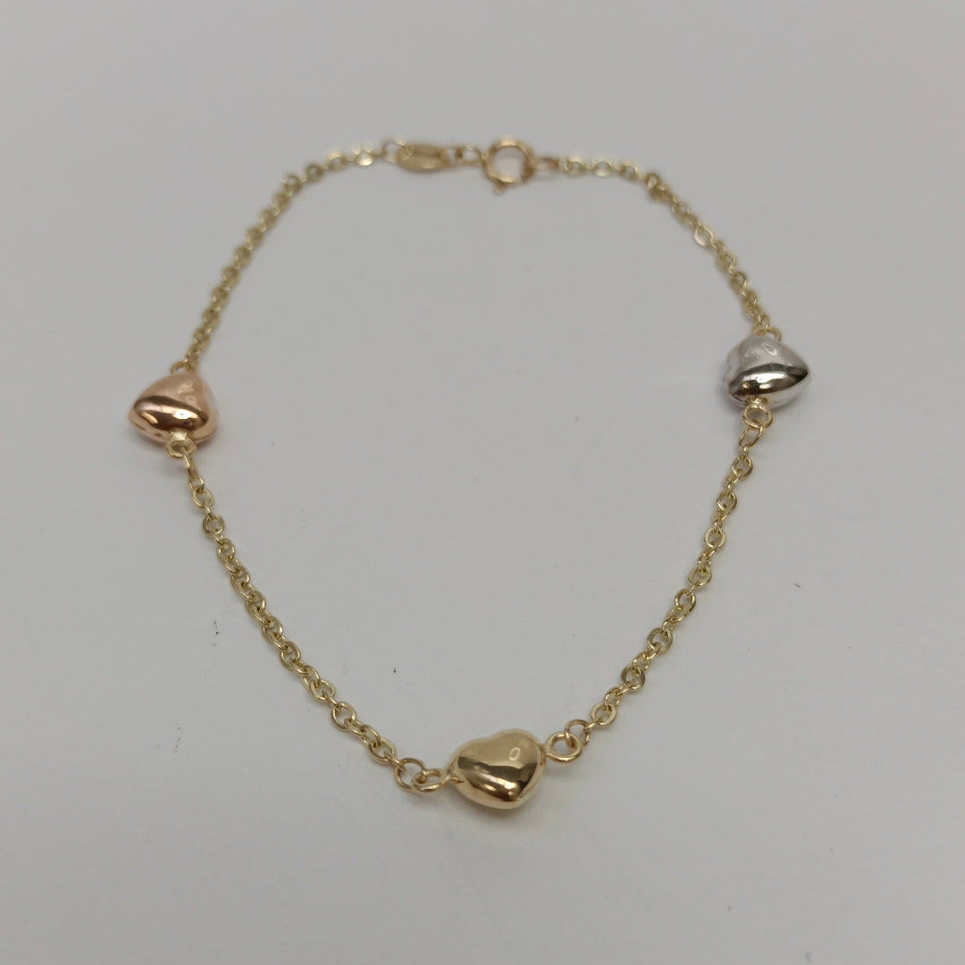 PULSERA ESP CON CORAZONES COMBINADOS 14K 18 CM 1.6 GR (NUEVO)