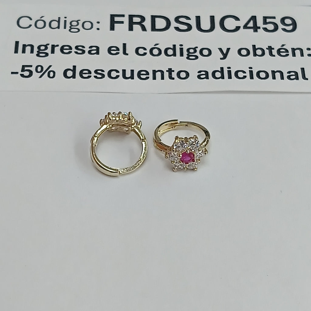 ARETES HUGGIES CON CIRCONIAS Y PIEDRA DE COLOR 14K 1.8 GR (NUEVO)