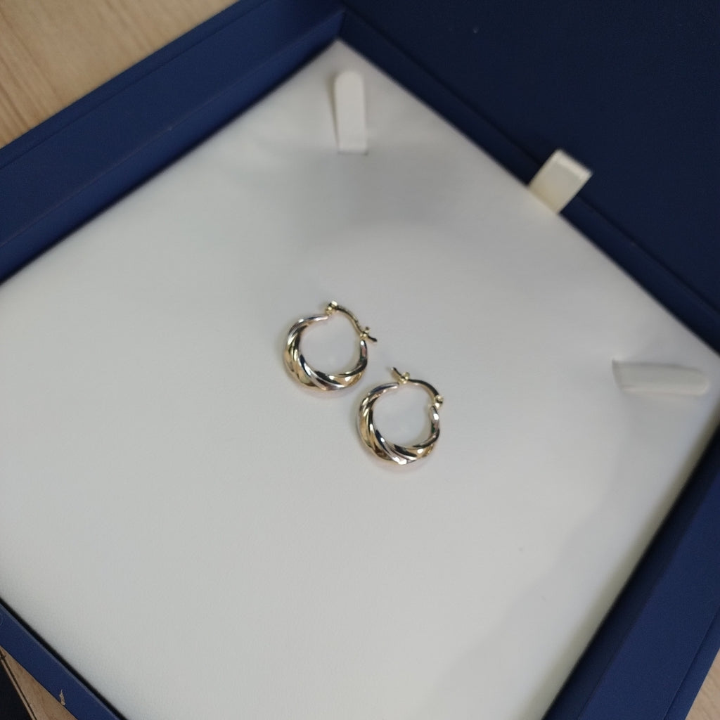 ARETES TEJIDO ARRACADA TRENZADA COMBINADA 14K 1.8 GR (NUEVO)