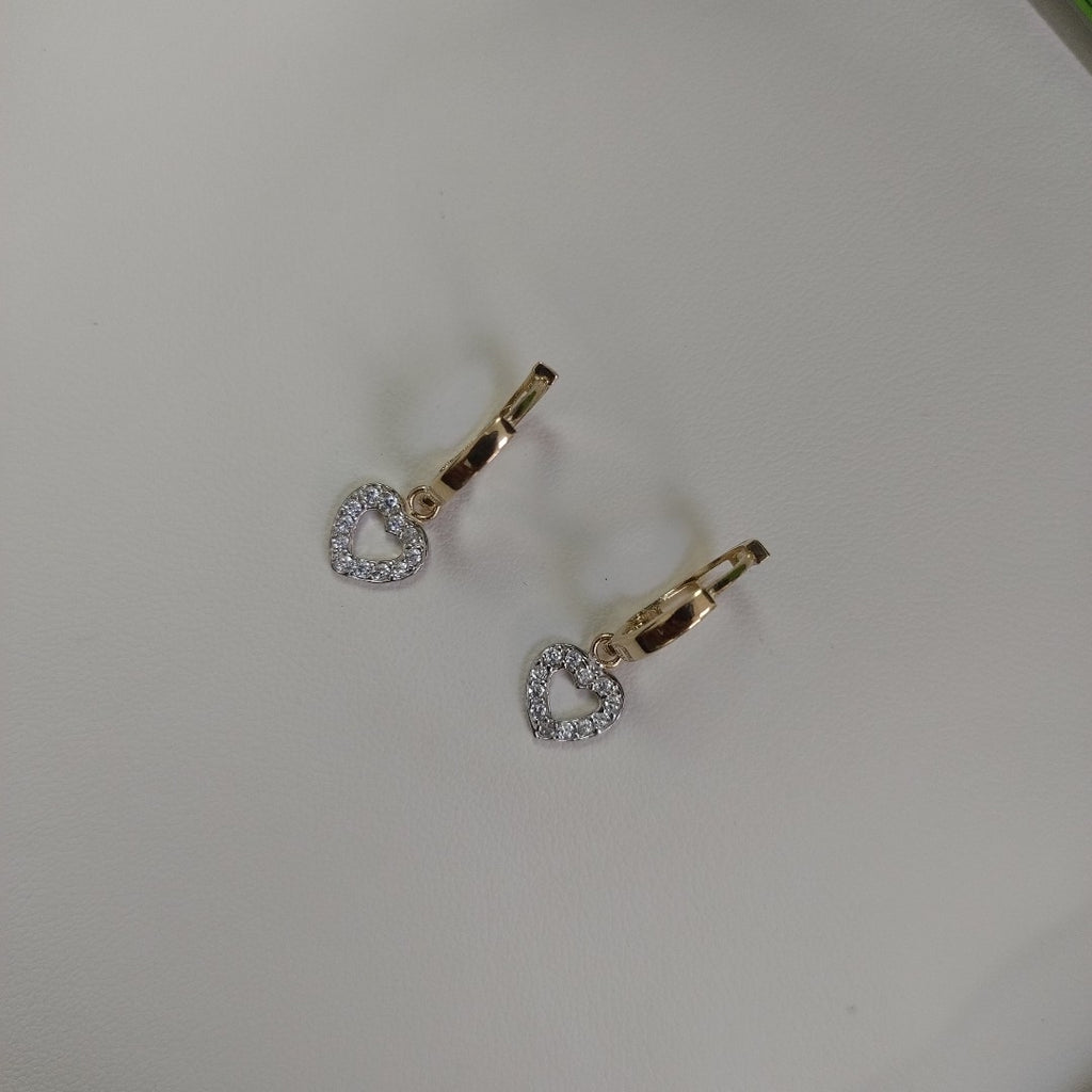 ARETES HUGGIES CON DIJE CORAZON Y CIRCONIAS 14K 2.2 GR (NUEVO)