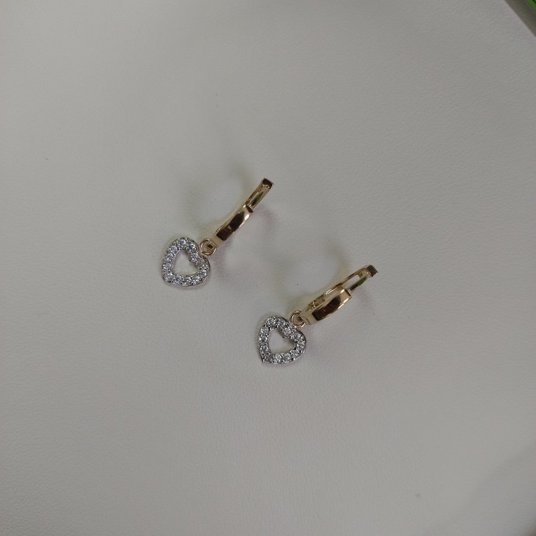 ARETES HUGGIES CON DIJE CORAZON Y CIRCONIAS 14K 2.2 GR (NUEVO)