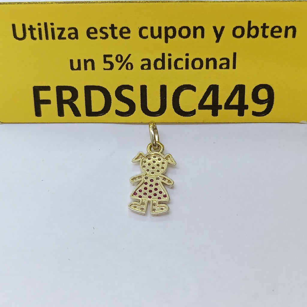 DIJE NIÑA CON CIRCONIAS Y PIEDRAS DE COLOR 10K 1 GR (NUEVO)