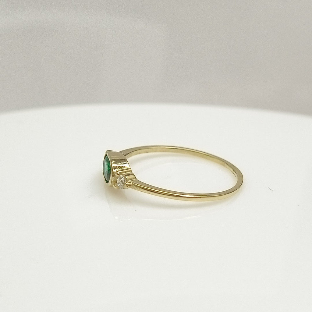 ANILLOS TEJIDO ANILLITO C CIRCONIAS Y PIEDRA VERDE 14K 7 1.1 GR (NUEVO)