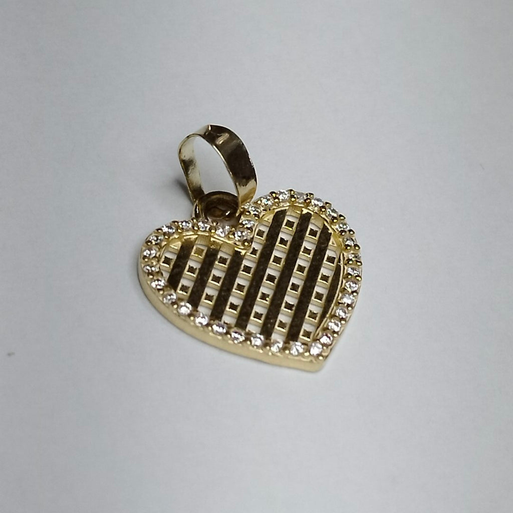 DIJE TEJIDO CORAZON CON CERCO DE CIRCONIAS 14K 1.1 GR (NUEVO)