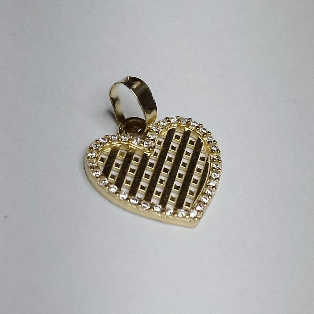 DIJE TEJIDO CORAZON CON CERCO DE CIRCONIAS 14K 1.1 GR (NUEVO)