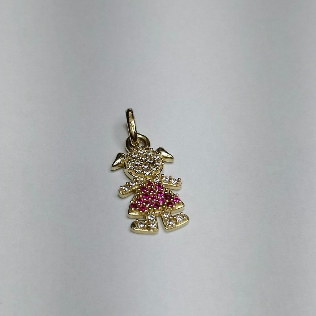 DIJE NIÑA CON CIRCONIAS Y PIEDRAS DE COLOR 10K 1.1 GR (NUEVO)