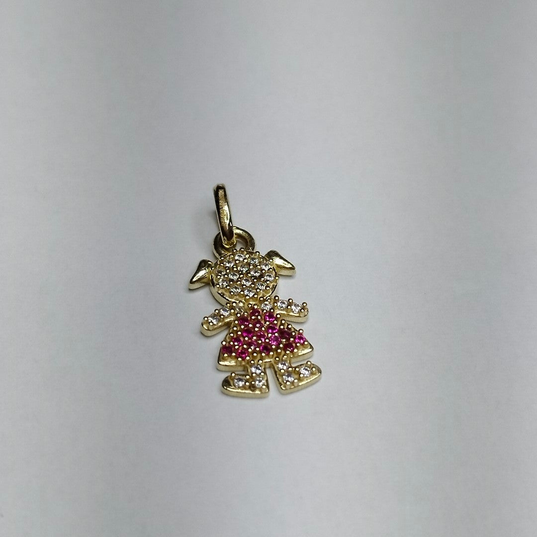 DIJE NIÑA CON CIRCONIAS Y PIEDRAS DE COLOR 10K 1.1 GR (NUEVO)