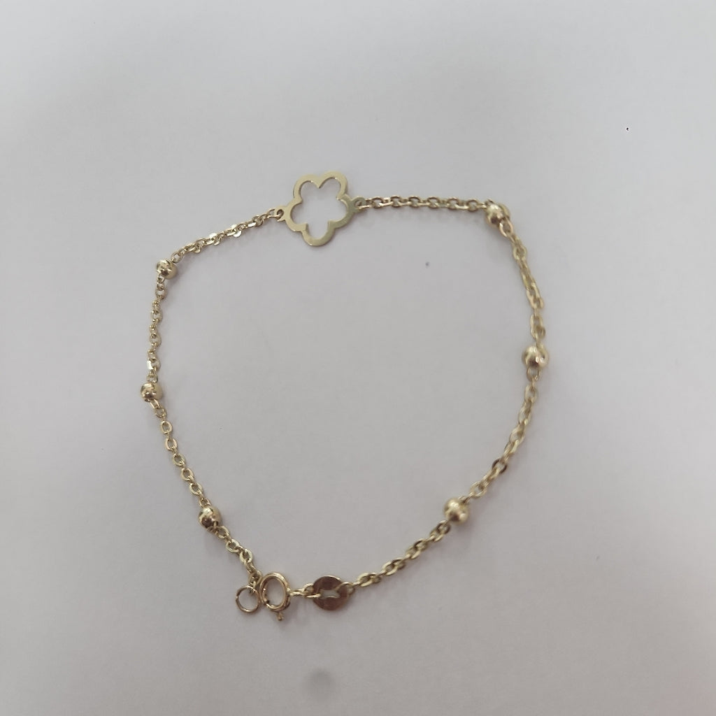 PULSERA TEJIDO ESPECIAL CON FLOR 14K 18 CM 1.6 GR (NUEVO)