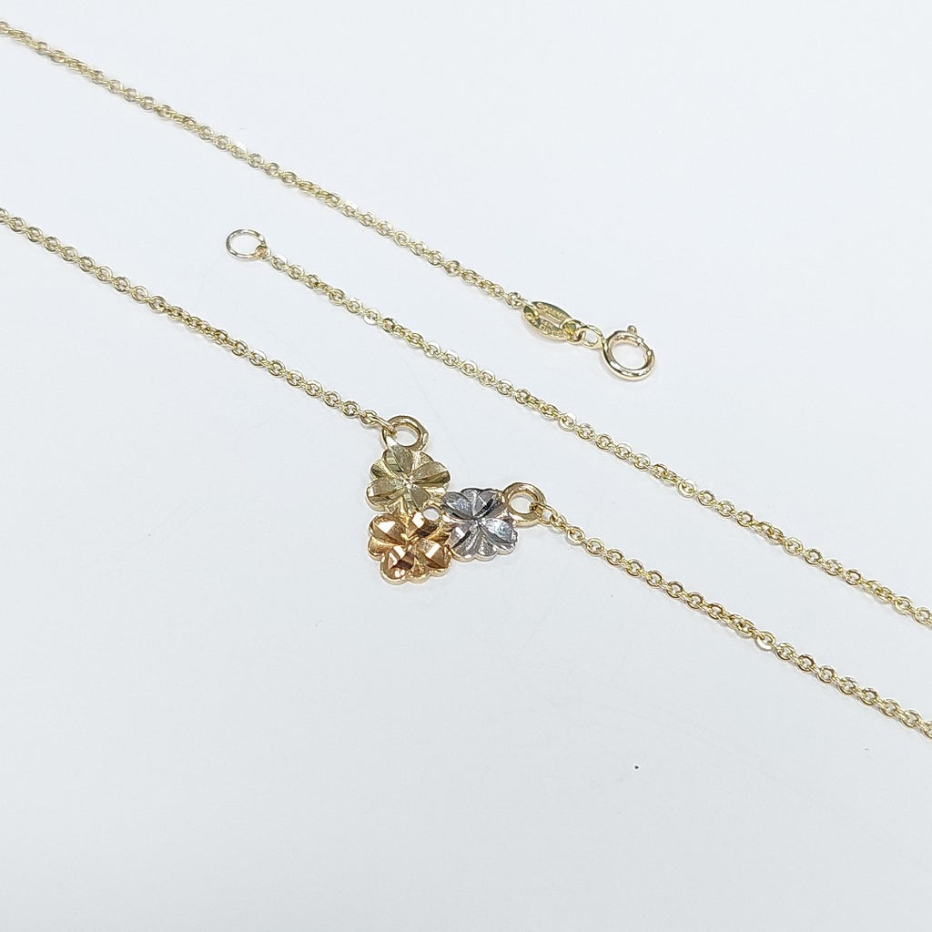 CADENA TEJIDO GARGANTILLA ESPECIAL C FLORES 14K 45 CM 2.9 GR (NUEVO)