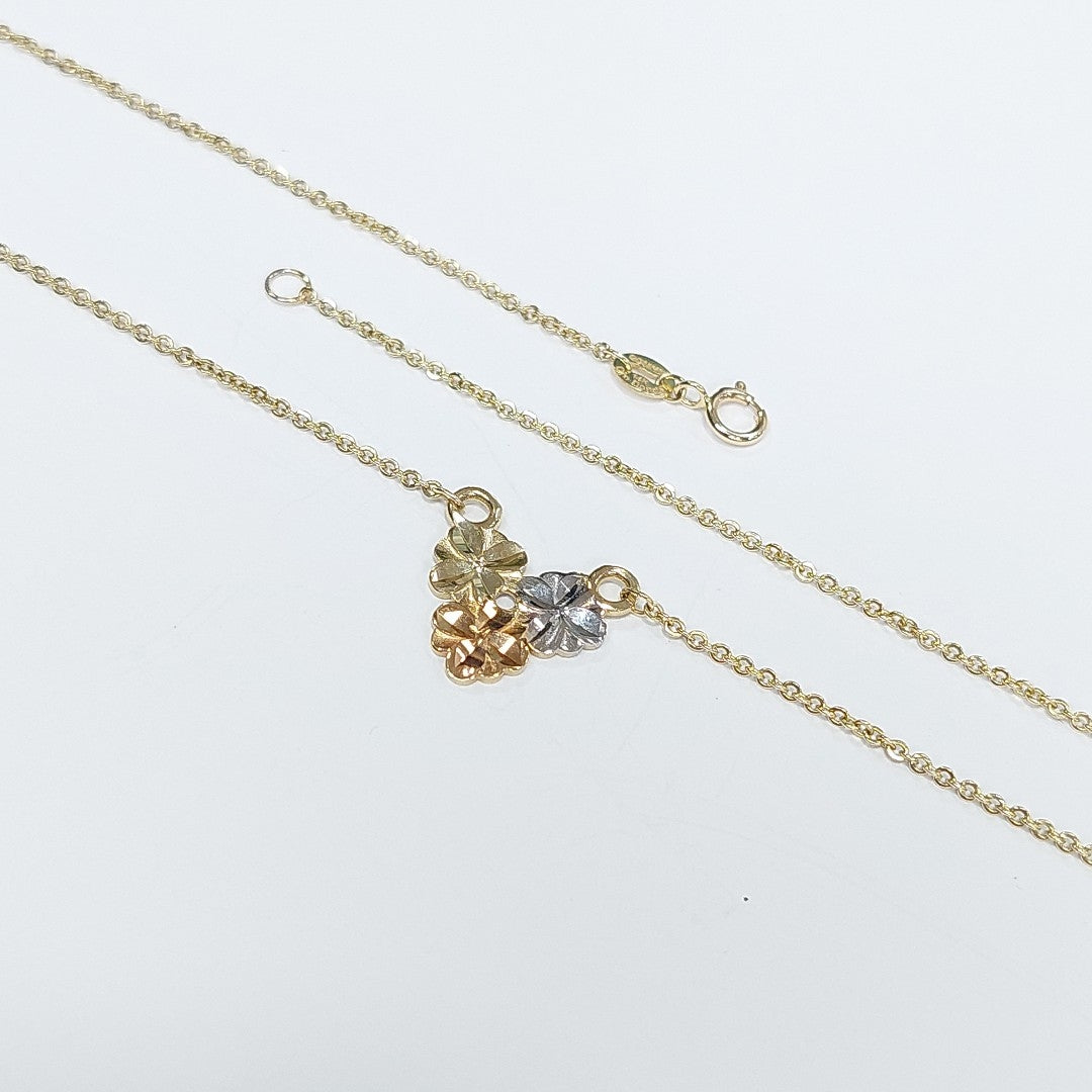 CADENA TEJIDO GARGANTILLA ESPECIAL C FLORES 14K 45 CM 2.9 GR (NUEVO)