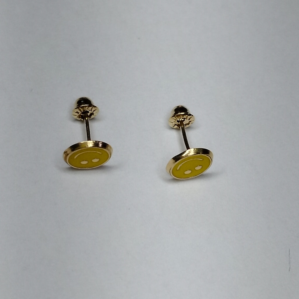 BROQUELES BROQUEL FIG SONRISA ESMALTE AMARILLO 14K 0.2074 GR (NUEVO)