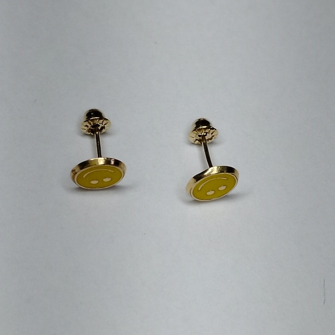 BROQUELES BROQUEL FIG SONRISA ESMALTE AMARILLO 14K 0.2074 GR (NUEVO)