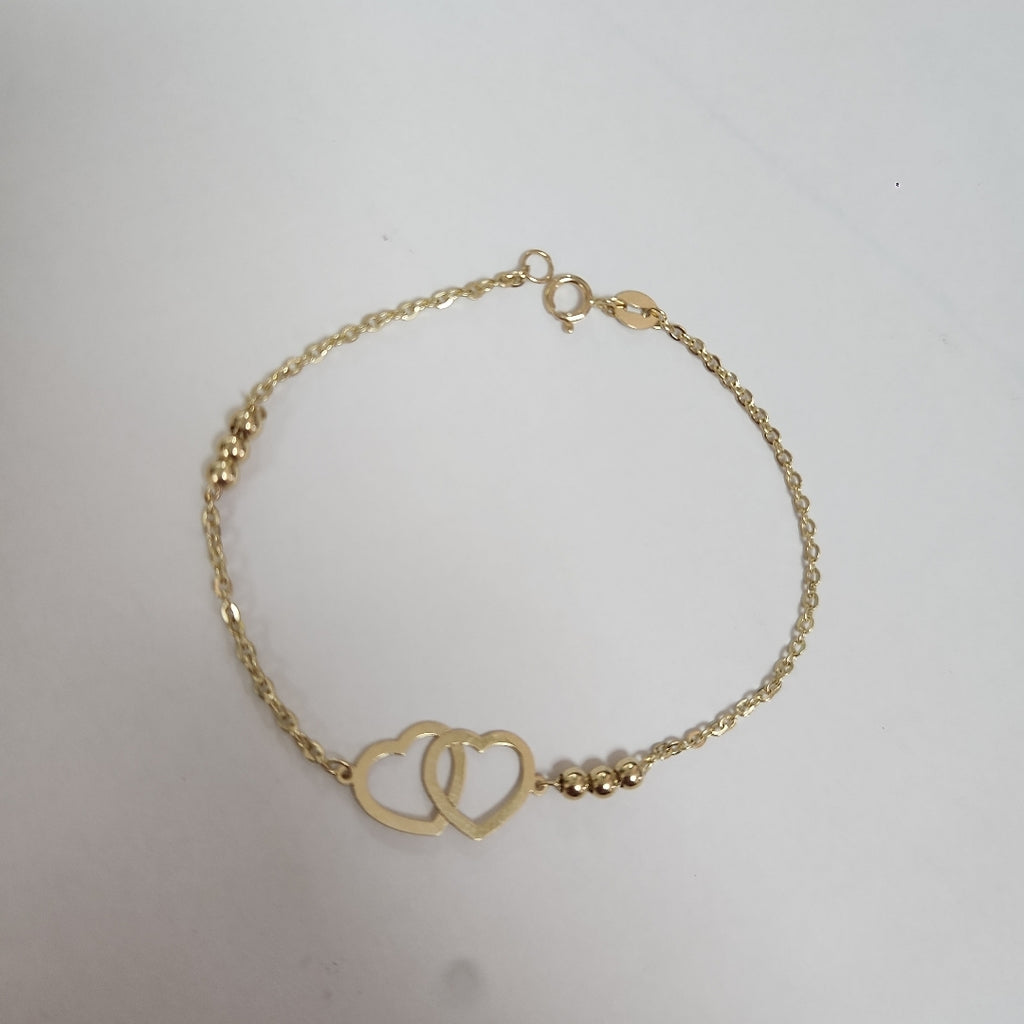 PULSERA TEJIDO ESPECIAL C CORAZONES 14K 18 CM 1.7 GR (NUEVO)