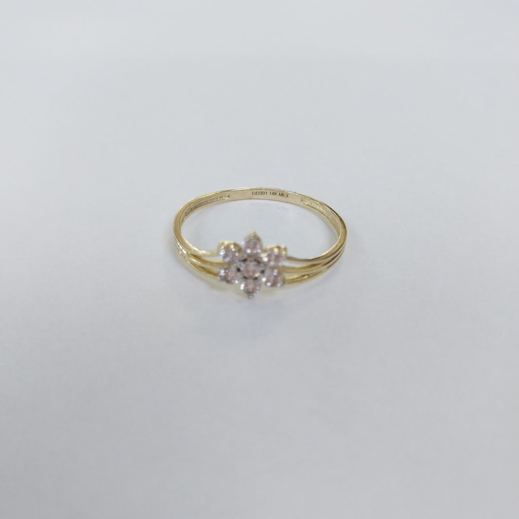 ANILLO ANILLITO FLOR C CIRCONIAS 14K 9 TALLA 1.4 GR (NUEVO)