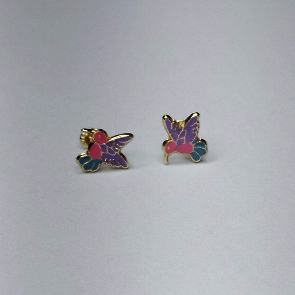 BROQUELES BROQUEL FIG COLIBRI ESMALTE ROSA 14K 0.2138 GR (NUEVO)