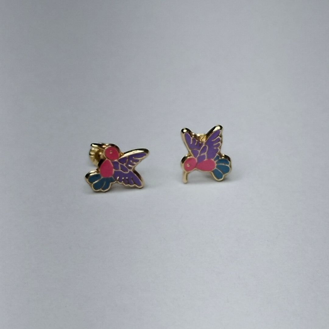 BROQUELES BROQUEL FIG COLIBRI ESMALTE ROSA 14K 0.2138 GR (NUEVO)