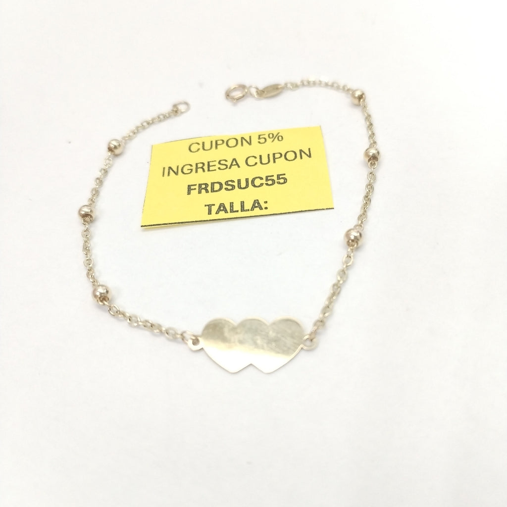 PULSERA TEJIDO ESPECIAL CON DOS CORAZONES 14K 18 CM 1.7 GR (NUEVO)