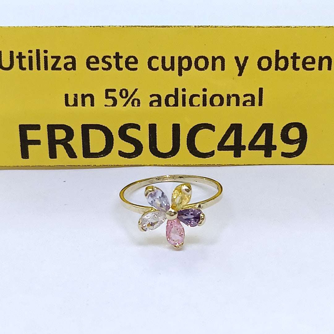 ANILLOS FLOR CON PIEDRAS DE COLOR 14K TALLA 7 1.4 GR (NUEVO)