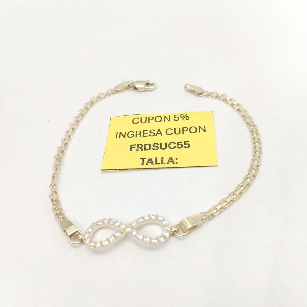 PULSERA TEJIDO ESPECIAL CON INFINITO Y CIRCONIAS 14K 18 CM 3.3 GR (NUEVO)