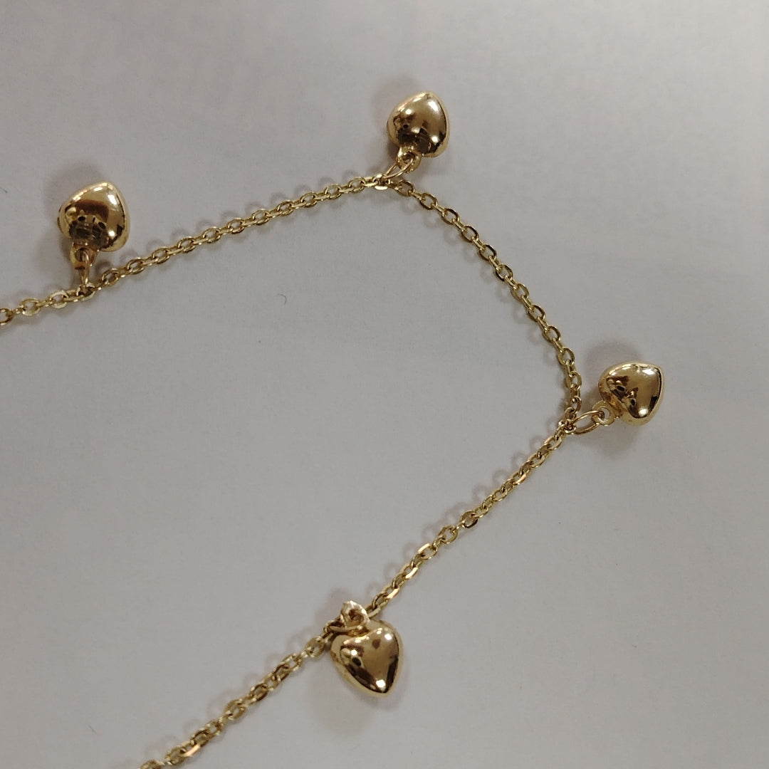 PULSERA ESP CON FIG CORAZONES 14K 18 CM 1.9 GR (NUEVO)