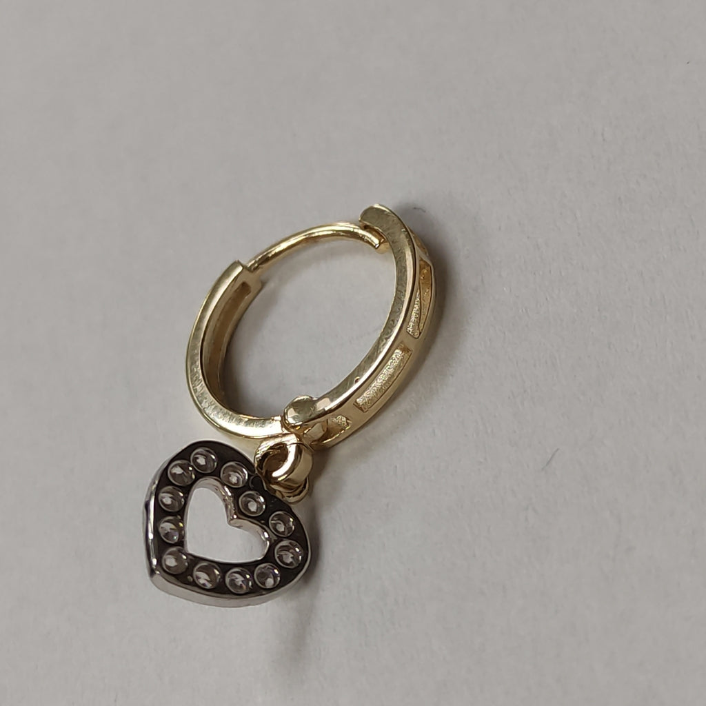 ARETES HUGGIES CON DIJE CORAZON Y CIRCONIAS 14K 2.2 GR (NUEVO)