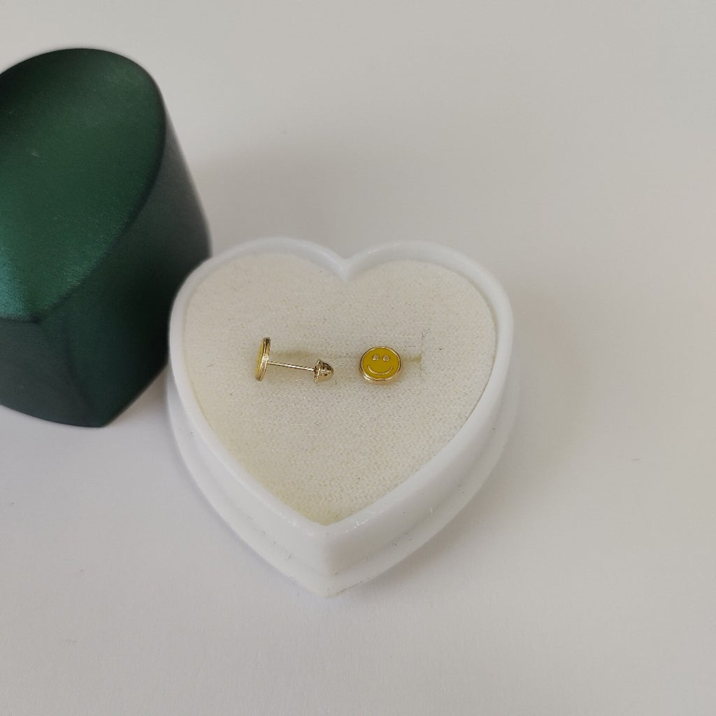 BROQUELES BROQUEL FIG SONRISA ESMALTE AMARILLO 14K 0.2074 GR (NUEVO)