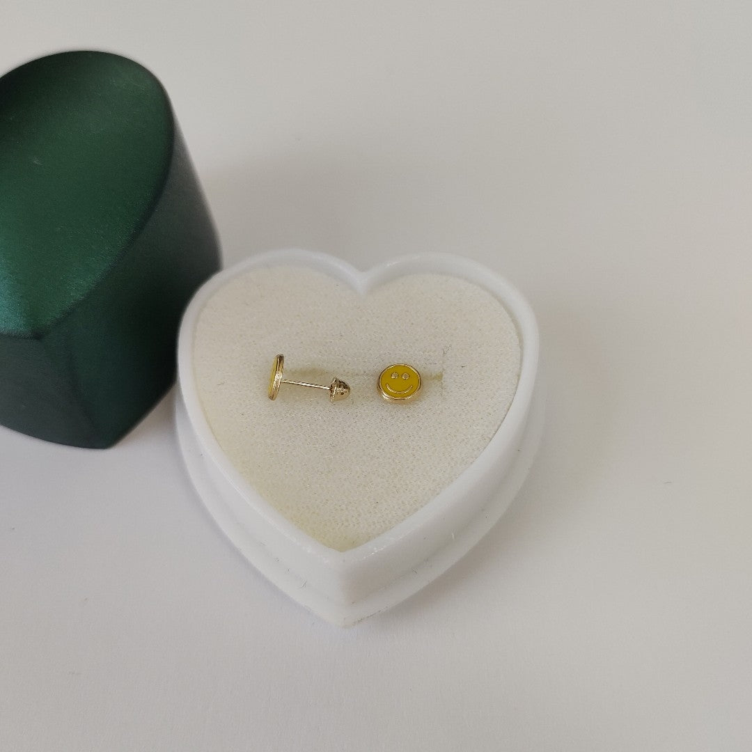 BROQUELES BROQUEL FIG SONRISA ESMALTE AMARILLO 14K 0.2074 GR (NUEVO)