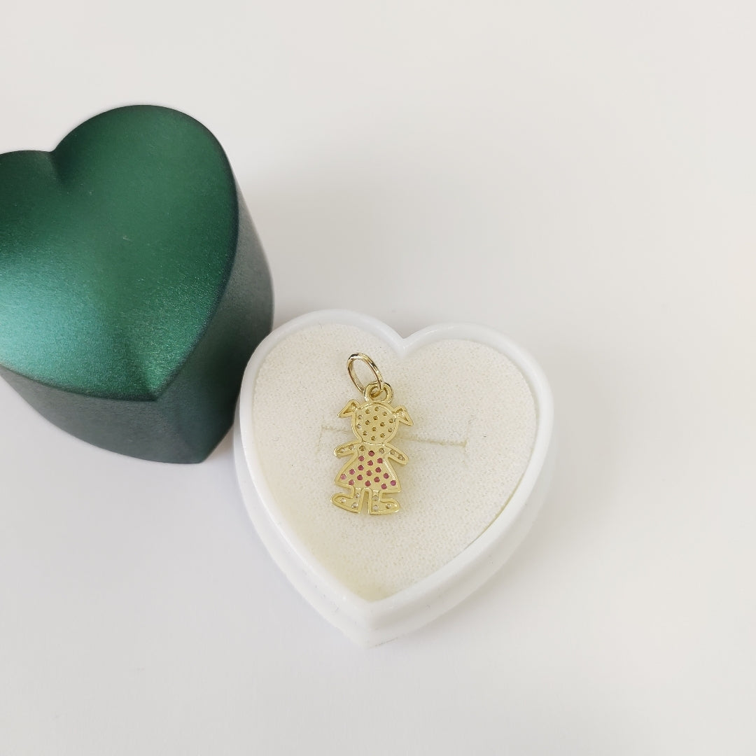 DIJE NIÑA CON CIRCONIAS Y PIEDRAS DE COLOR 10K 1.1 GR (NUEVO)