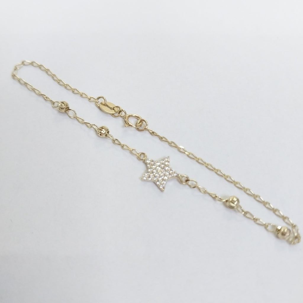PULSERA ESPECIAL CON ESTRELLA Y CIRCONIAS 14K 18 CM 1.4 GR (NUEVO)