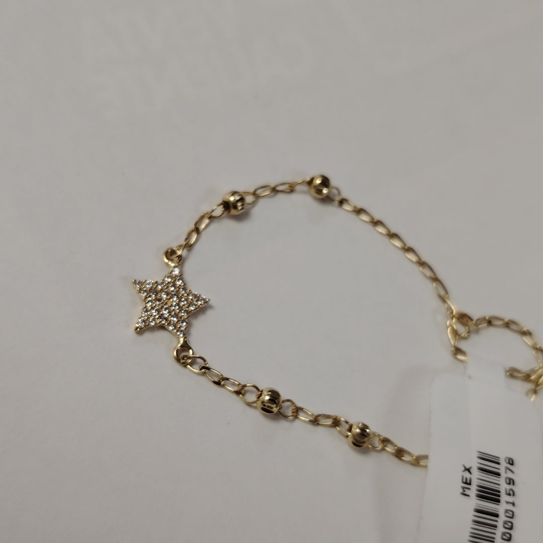 PULSERA ESPECIAL CON ESTRELLA Y CIRCONIAS 14K 18 CM 1.4 GR (NUEVO)
